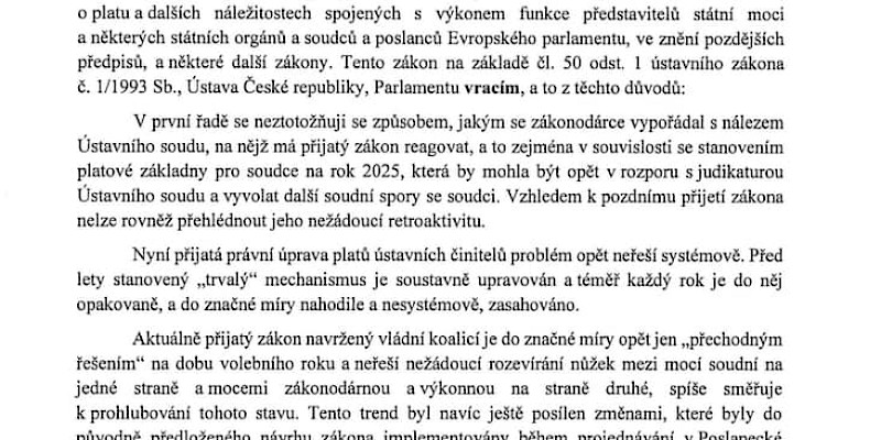 úspěchy SLK Prezidentovo veto k platům ústavních činitelů